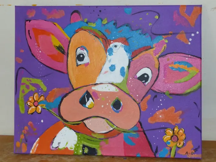 Vrolijke koe in acrylverf